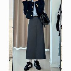 批发黑色<b class='q'>西装</b>半身裙女春夏2026新款高腰垂感a字显瘦直筒裙开叉中长裙