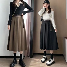 批发大码女装百搭减龄半身裙春秋新款微胖妹妹mm高腰遮跨a字西装伞裙