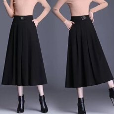批发2026新款黑色减龄<b class='q'>半身</b>裙秋冬中长款高腰显瘦摆裙<b class='q'>长裙</b>百褶裙高档