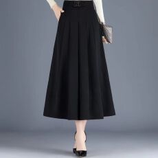 批发黑色<b class='q'>半身</b>裙女春夏秋中长款a字百褶高腰显瘦大摆裙大码遮肚子高档