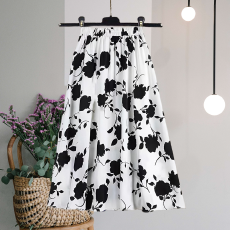 批发大码女装高腰显瘦遮胯大摆裙2023年夏季胖MM中长款洋气玫瑰半身裙