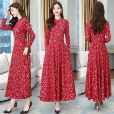 批发2026春秋新贵气质<b class='q'>妈妈装</b>针织长袖修身减龄长裙<b class='q'>大码</b>碎花大摆连衣裙