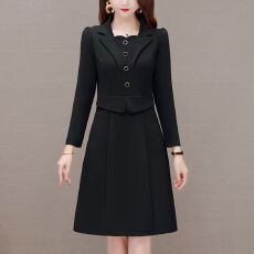 批发春季2026新款中年时尚西装领假两件连衣裙洋气妈妈显瘦<b class='q'>打底裙</b>子女