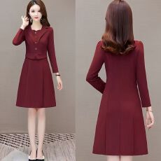 批发春季2026新款中年时尚西装领假两件连衣裙洋气妈妈显瘦<b class='q'>打底裙</b>子女