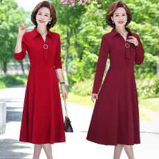 批发气质新款中年妈妈装<b class='q'>秋</b>装连衣裙中长款显瘦大码中老年<b class='q'>女装</b>裙子长袖
