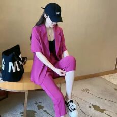 批发大码西装套装女2026新款<b class='q'>韩版</b>时尚气质后背开叉休闲七分裤两件套