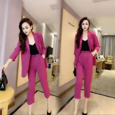 批发大码西装套装女2026新款<b class='q'>韩版</b>时尚气质后背开叉休闲七分裤两件套