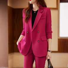 批发职业套装女春秋2026新款轻熟风气质女神范高端休闲玫红色<b class='q'>西装</b>外套