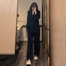 大嫂同款2026春秋新款大码胖mm宽松减龄阔腿裤两件套西装套装女