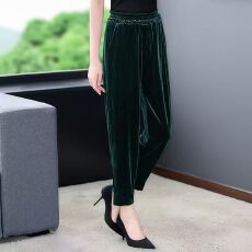 批发金丝绒裤子女春秋季新款<b class='q'>大码</b>九分休闲裤哈伦裤显瘦百搭高腰<b class='q'>小脚裤</b>