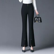 批发高腰修身喇叭裤女显瘦大码弹力休闲裤秋<b class='q'>冬</b>2026年新款前开叉微喇裤