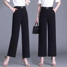 批发九分<b class='q'>长裤</b>直筒阔腿裤<b class='q'>女</b>士高腰显瘦西装裤MM宽松百搭垂感大码休闲裤