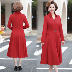 批发气质中年<b class='q'>妈妈</b>装春装连衣裙中长款<b class='q'>裙子</b>收腰显瘦<b class='q'>中老年</b>女装过膝长裙
