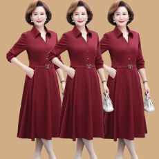 批发气质中年<b class='q'>妈妈</b>装春装连衣裙中长款<b class='q'>裙子</b>收腰显瘦<b class='q'>中老年</b>女装过膝长裙