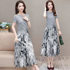 2026夏季夏装短袖印花显瘦洋气气质时尚新款半身裙两件套套装女