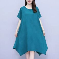 批发夏季新款气质不规则连衣裙<b class='q'>大码</b>宽松显瘦减龄纯色遮肚显中长款裙子