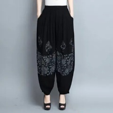 批发灯笼裤女新款民族风<b class='q'>休闲裤</b>子夏季大码宽松显瘦阔腿萝卜<b class='q'>哈伦</b>裤