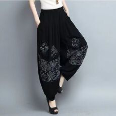 批发灯笼裤女民族风<b class='q'>休闲裤</b>夏季大码宽松显瘦阔腿萝卜<b class='q'>哈伦</b>裤妈妈装胖mm