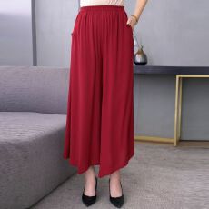 批发夏季九分裤阔腿裤松紧腰女<b class='q'>裙裤</b>薄款妈妈款裤子中老年<b class='q'>大码</b>女裤