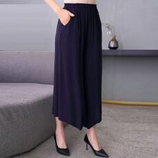 批发中老年夏季<b class='q'>裙裤</b><b class='q'>大码</b>妈妈装松紧腰纯色宽松高腰阔腿裤子