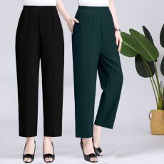 批发妈妈裤子薄款夏季休闲夏天冰丝<b class='q'>女裤</b>奶奶裤长裤宽松中老年人九分裤