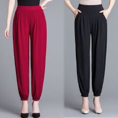 批发夏季薄款萝卜裤<b class='q'>中年</b>女士宽松灯笼裤大码九分裤显瘦束脚裤