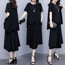批发休闲<b class='q'>时尚</b>阔腿裤套装女夏新款时髦洋气韩版胖mm显瘦气质两件套