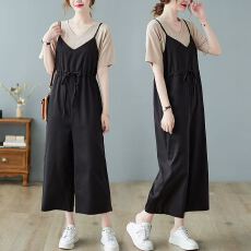 批发大码女<b class='q'>装</b>夏季2026新款短袖背带<b class='q'>裤</b>两件套洋气时尚胖mm遮肉<b class='q'>显瘦</b>套<b class='q'>装</b>