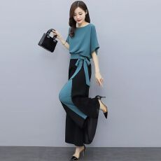 批发胖妹妹阔腿裤套装女夏季新款气质妈妈高端休闲时尚<b class='q'>职业</b>两件<b class='q'>套裙</b>裤