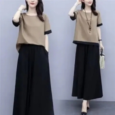 批发套装女夏装<b class='q'>大码</b>宽松胖mm中年妈妈减龄时髦洋气遮肚阔腿裤裙两件套