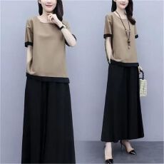 批发套装女夏装<b class='q'>大码</b>宽松胖mm中年妈妈减龄时髦洋气遮肚阔腿裤裙两件套