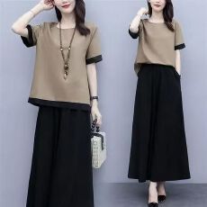 批发套装女夏装<b class='q'>大码</b>宽松胖mm中年妈妈减龄时髦洋气遮肚阔腿裤裙两件套