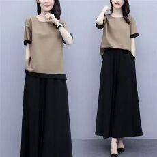 批发两件套女夏装<b class='q'>大码</b>宽松胖mm中年妈妈减龄时髦洋气遮肚阔腿裤裙套装