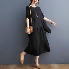 批发妈妈<b class='q'>大码</b>2026夏季新款套装女不规则设计宽松休闲遮肉阔腿裤两件套