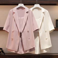 批发<b class='q'>大码</b>女装夏装新款遮肉气质吊带西装外套显瘦短裤三件套装女