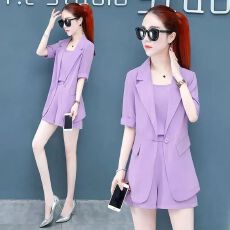 批发特大码胖mm350斤小西装显瘦时尚<b class='q'>套装</b>女夏季洋气质<b class='q'>职业</b>短裤三件套