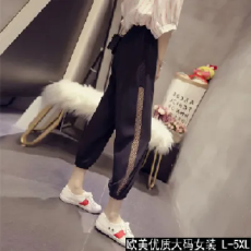 批发胖mm加肥加大码女装夏薄款宽松200斤胖妹妹<b class='q'>雪纺</b>显瘦九分小脚<b class='q'>裤</b>子