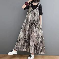 批发休闲慵懒风泼墨扎染吊带裤女宽松显瘦<b class='q'>背带裤</b>女2026新款连体裤女夏