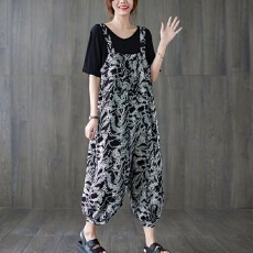 批发短袖T恤<b class='q'>背带裤</b>两件套女洋气减龄新款网红炸街超火夏季套装