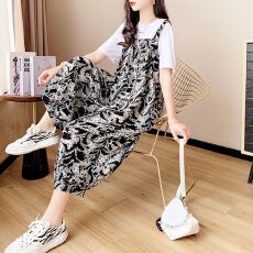 批发<b class='q'>背带裤</b>两件套女洋气减龄2026年夏季新款<b class='q'>大码</b>网红炸街时尚T恤套装