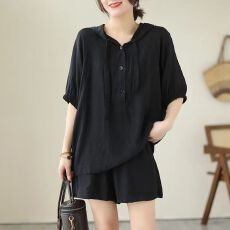 批发<b class='q'>大码</b>休闲<b class='q'>运动</b>短裤套装女夏季宽松显瘦时尚连帽短袖上衣舒适两件套