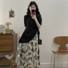 批发胖mm大码连衣裙<b class='q'>女装</b>收腰显瘦衬衫裙拼接碎花V领不规则国风长裙子