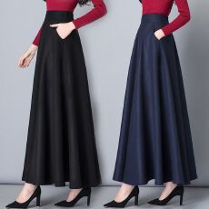 批发秋冬半身裙长裙女黑色高腰大码中<b class='q'>长款</b>a字大摆复古裙子