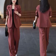 批发职业气质西服套装2026秋季新款纯色<b class='q'>西装外套</b>+垂坠感阔腿裤两件套