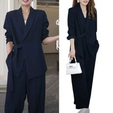 批发新款<b class='q'>大码</b>女装西装套装胖mm宽松西服外套休闲阔腿裤两件套