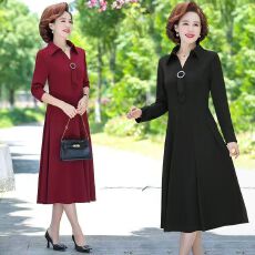 批发气质<b class='q'>中老年</b>长袖连衣裙秋季新款显瘦妈妈洋气中长款<b class='q'>裙子</b>时尚减龄潮
