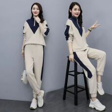 批发韩版撞色拼接卫衣套装女春秋休闲两件套洋气减龄时尚宽松<b class='q'>运动服</b>