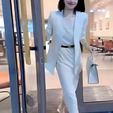 批发<b class='q'>女装</b>时尚新款连衣裙初秋装穿搭整套外套背心裙套装通勤职业两件套