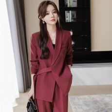 批发西装套装<b class='q'>女</b>高级感2026新款小个子休闲设计感绑带西服外套两件套