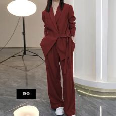 批发200斤<b class='q'>大码</b>女装<b class='q'>西装</b>阔腿裤套装胖mm韩版宽松休闲系带阔腿裤两件套